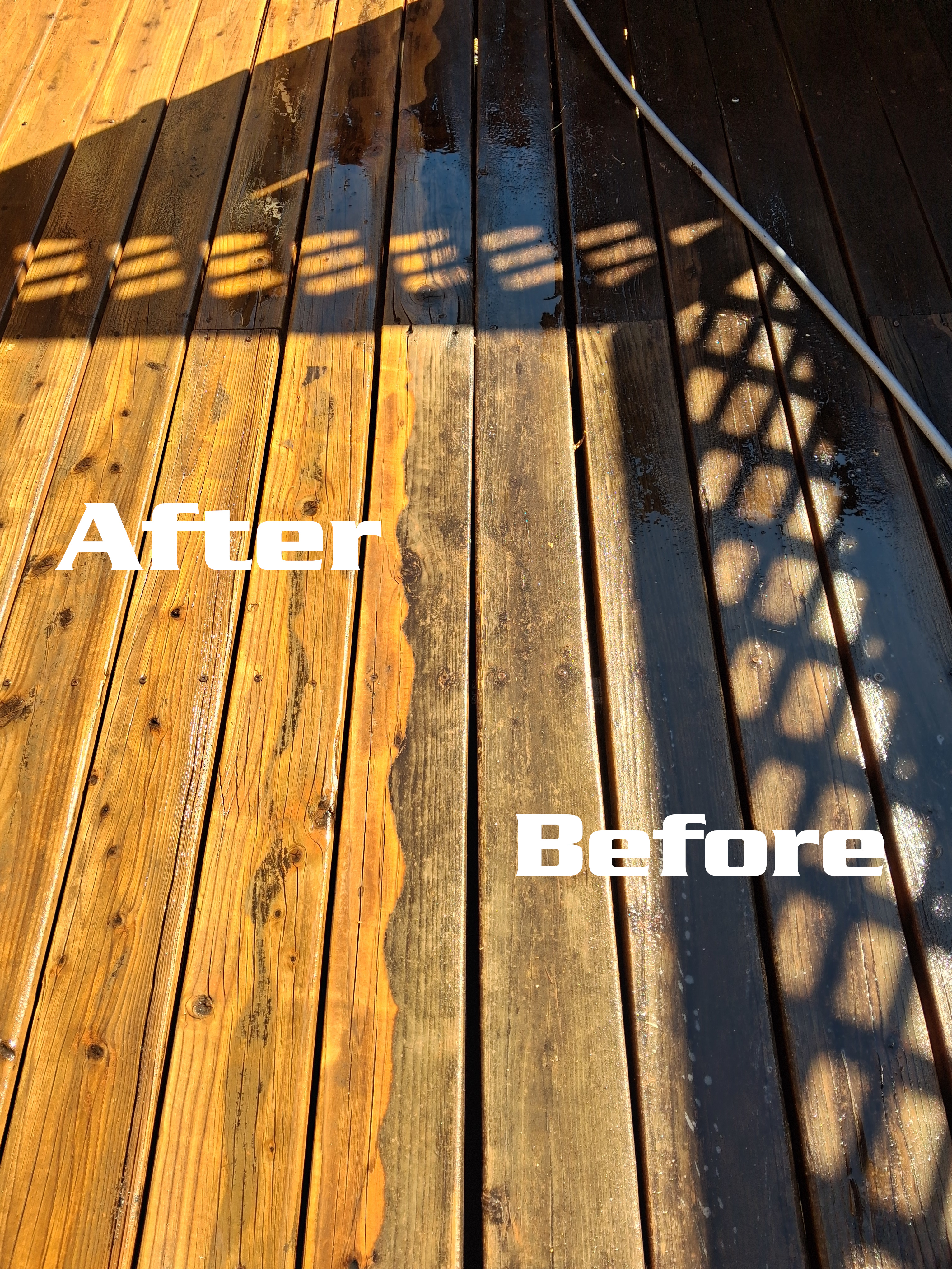 Wood deck cleaning before and after restoration