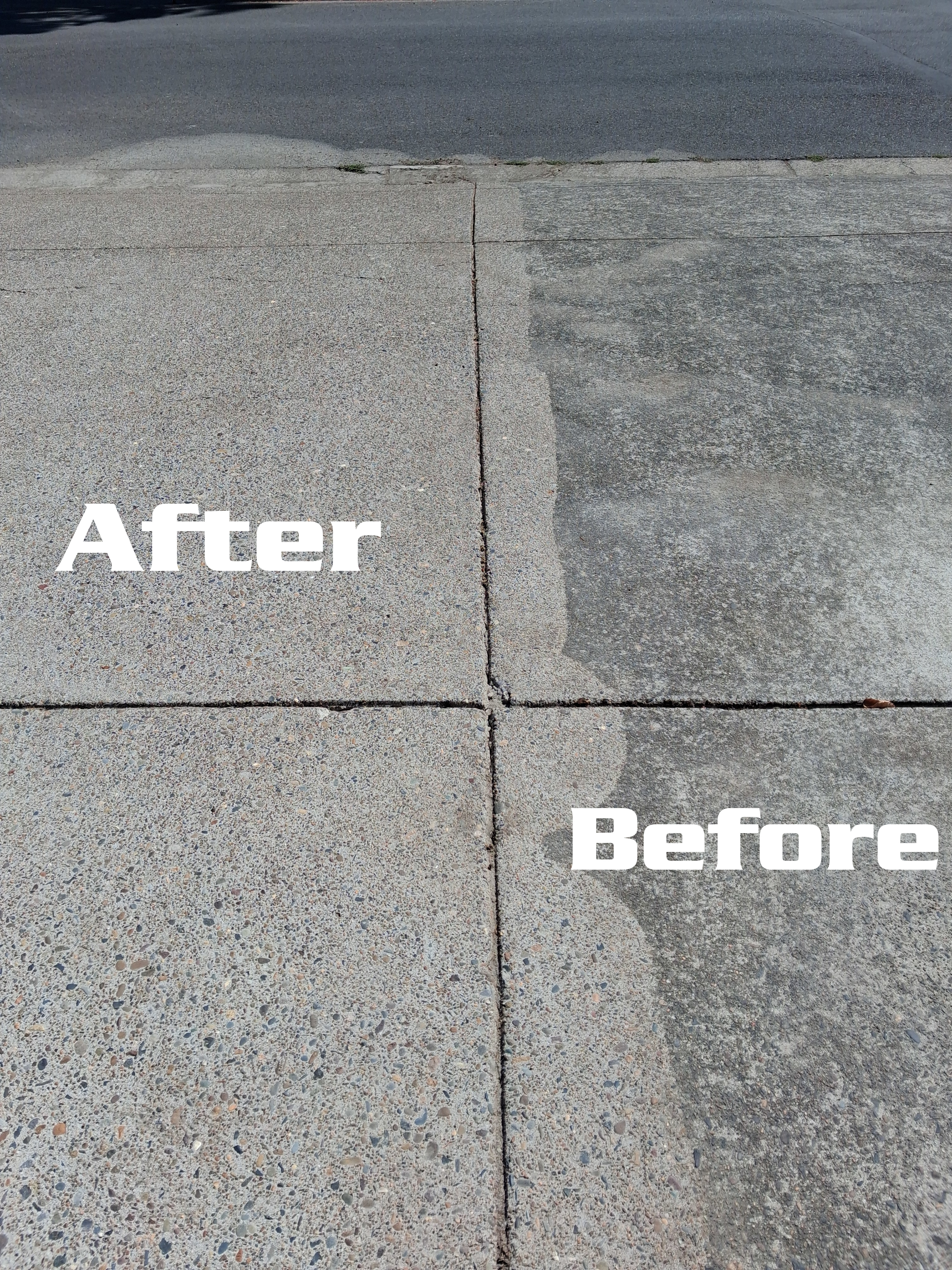 Driveway power washing before and after comparison